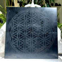 Lade das Bild in den Galerie-Viewer, XL Schungit Platte Blume des Lebens Eckig