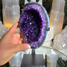 Lade das Bild in den Galerie-Viewer, High Quality Amethyst Cluster mit Achat auf Stand