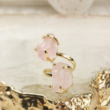 Lade das Bild in den Galerie-Viewer, Zwillingsring Rosenquarz Gold Groß