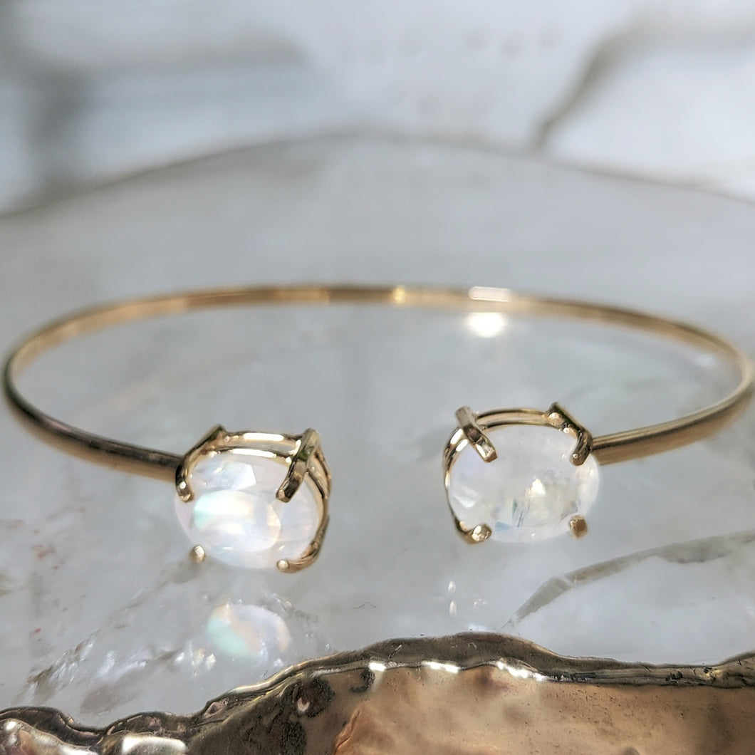 Zwillingsarmband Regenbogen Mondstein facettiert Gold