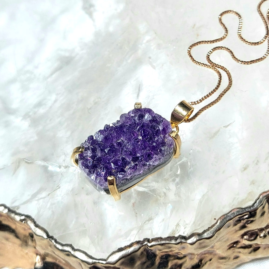 Kettenanhänger Amethyst Cluster Gold