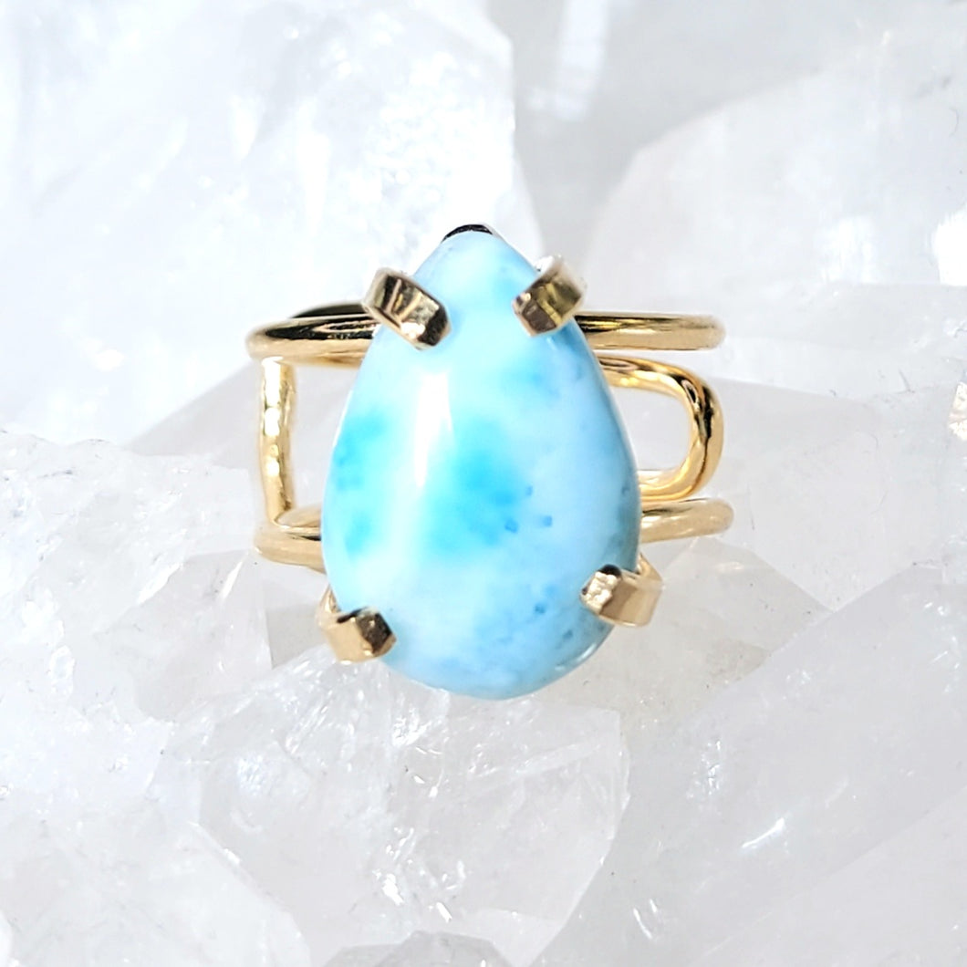 Ring Larimar Tropfen Gold (Ringgr. 51-54)
