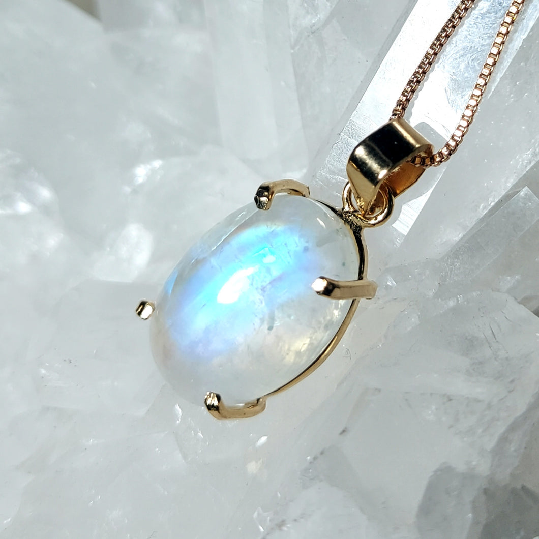 AAA High Quality Kettenanhänger Regenbogen Mondstein Gold