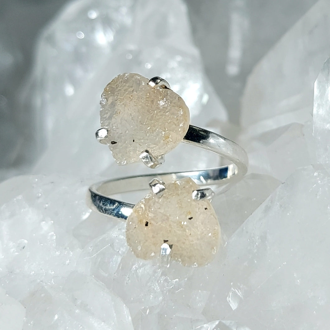 Zwillingsring Druzy Herz Silber (Ringgr. 52-54)