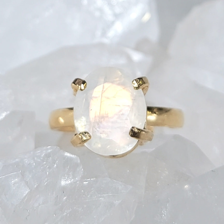 Ring Regenbogen Mondstein facetiert Gold (Ringgr. 46-49)