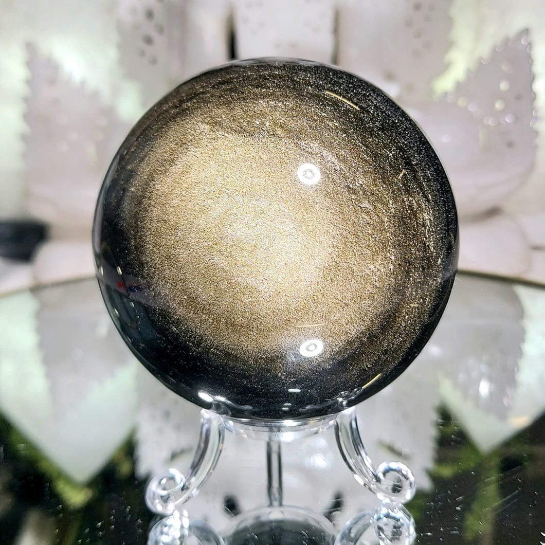 Obsidian Kugel mit goldenem Flash
