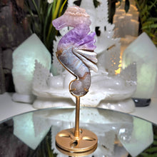 Lade das Bild in den Galerie-Viewer, Achat Amethyst Seepferdchen auf Stand
