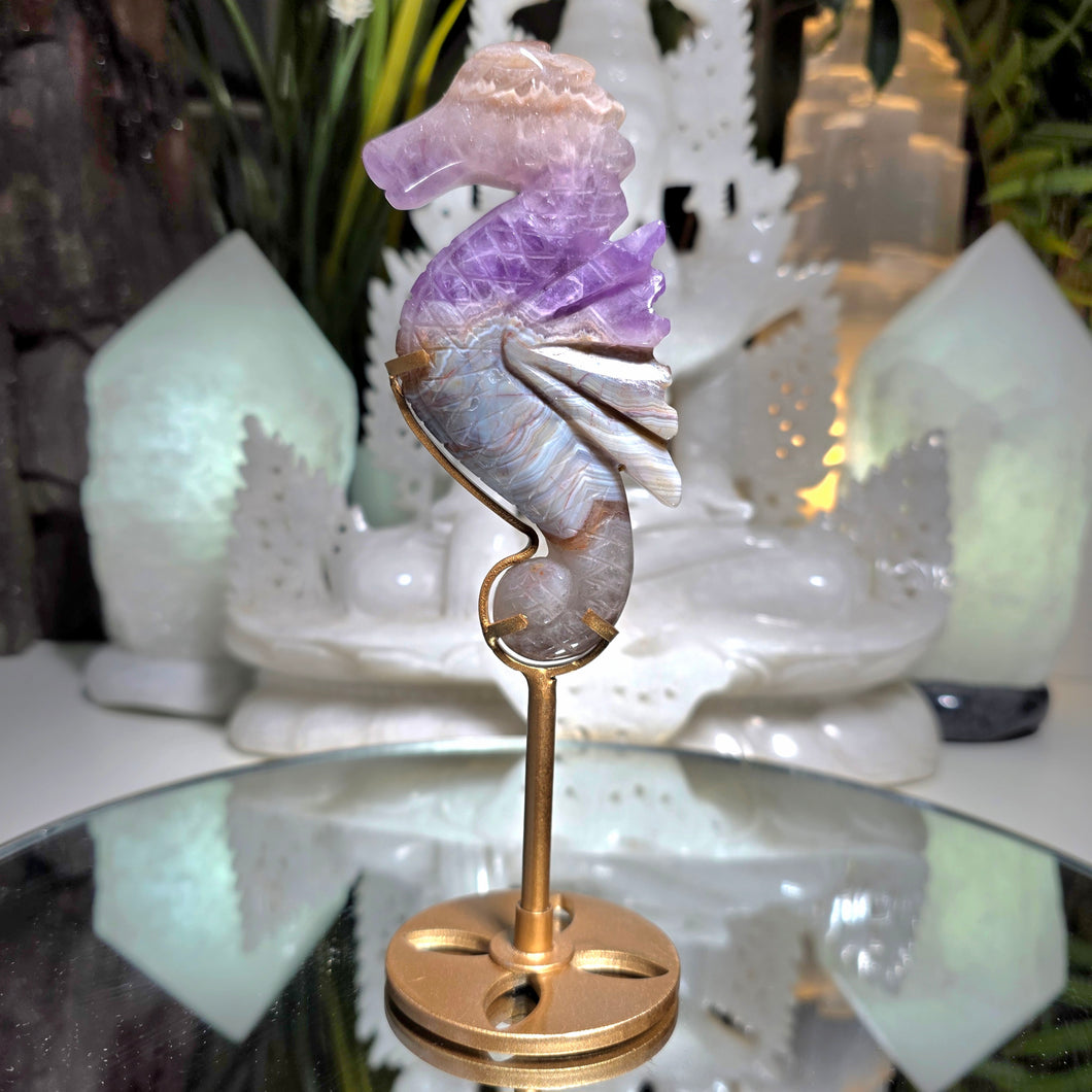 Achat Amethyst Seepferdchen auf Stand