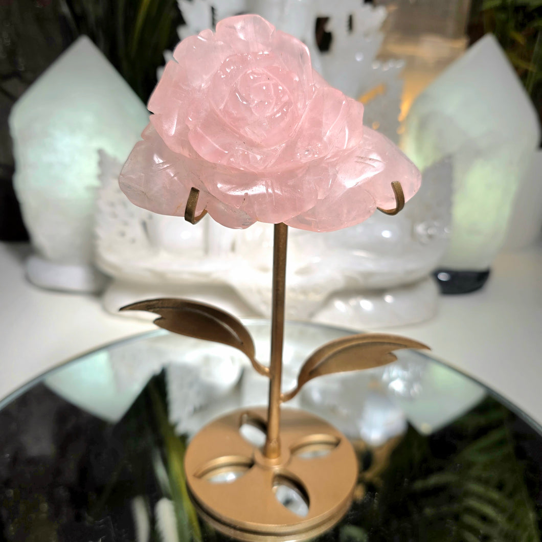 Rosenquarz Rose auf Stand