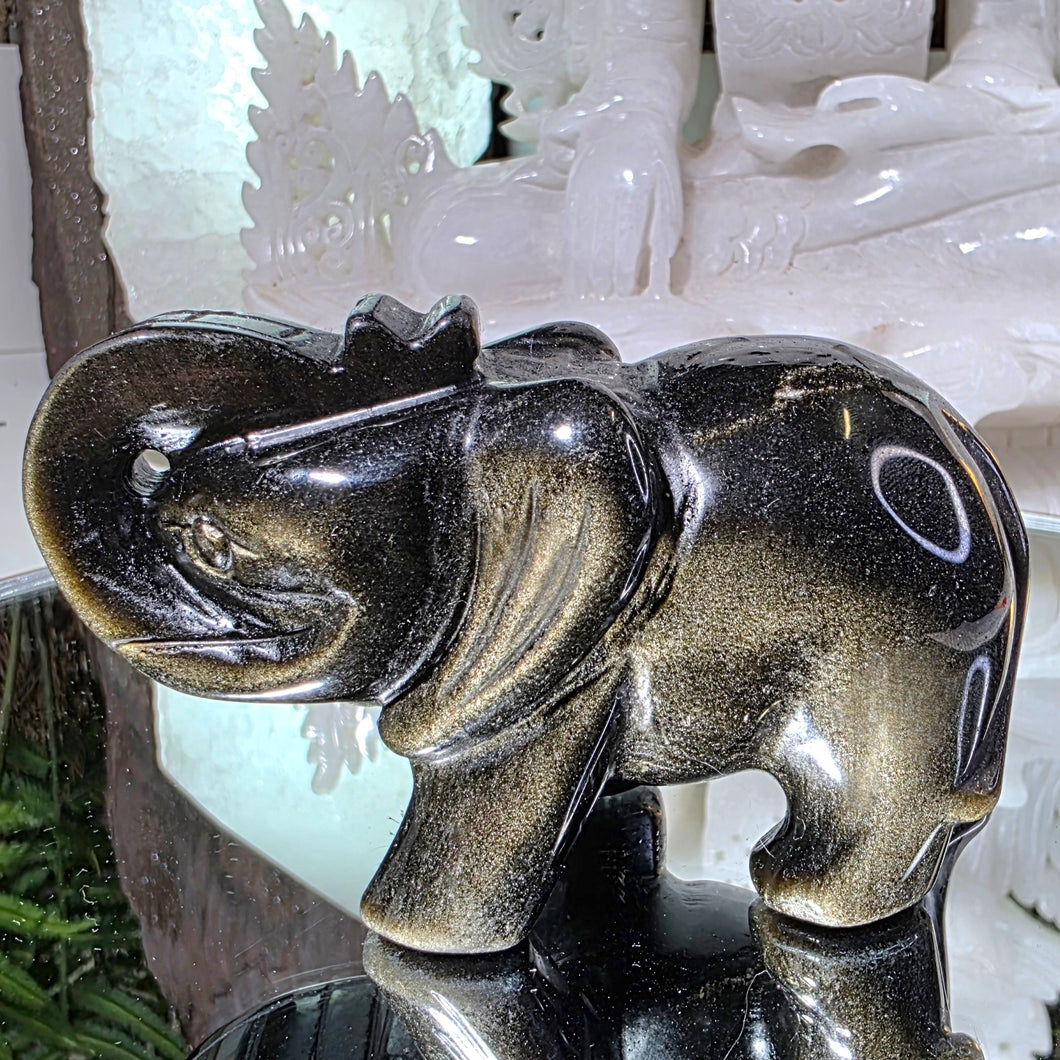 Obsidian Elefant mit Goldschimmer
