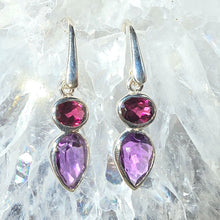 Lade das Bild in den Galerie-Viewer, Ohrringe Granat und Amethyst facettiert Silber
