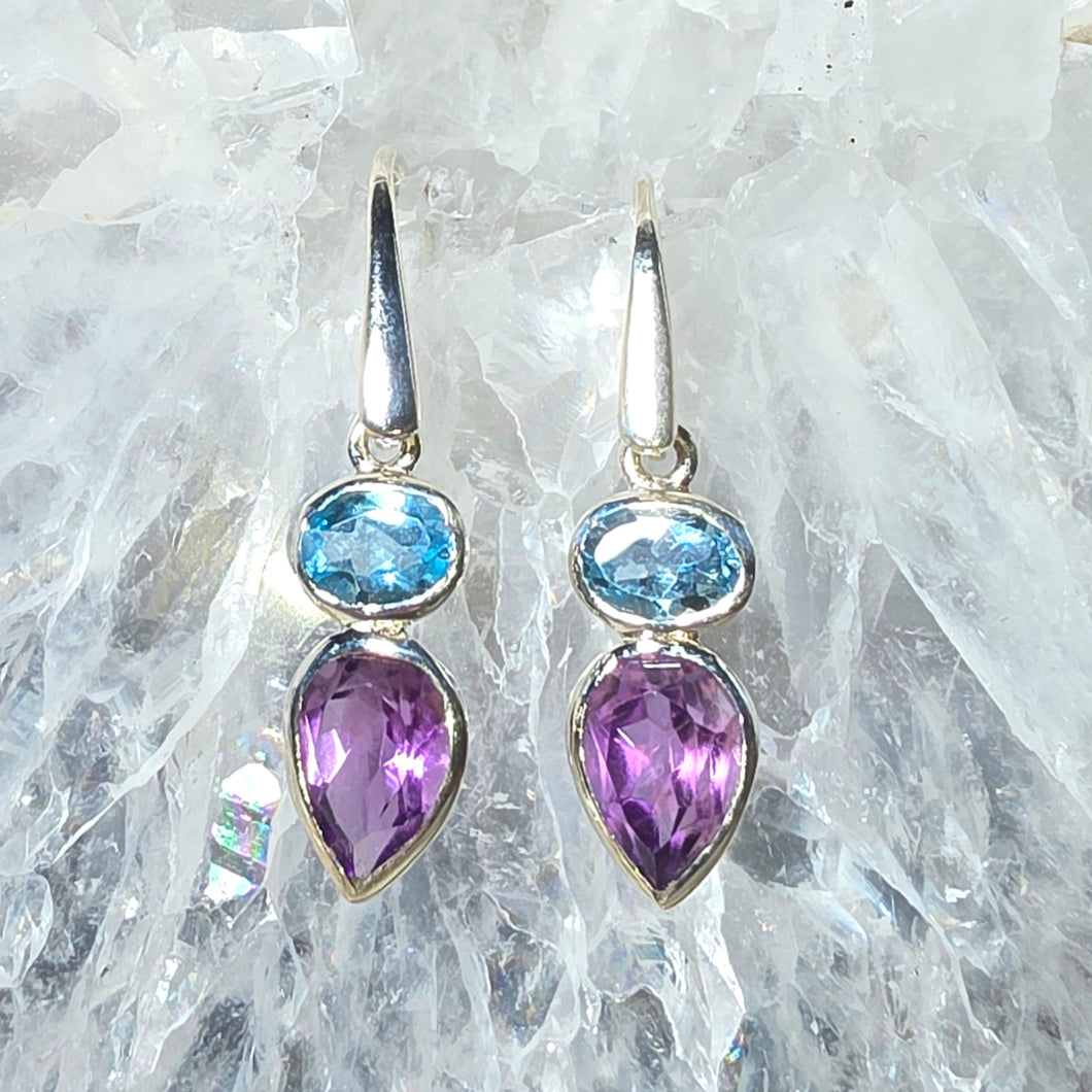 Ohrringe Topas und Amethyst facettiert Silber