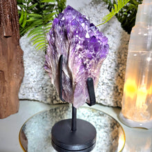 Lade das Bild in den Galerie-Viewer, Elestial Amethyst Cluster Spitze (Kundalini Amethyst) mit Stand
