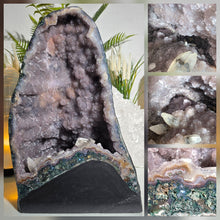 Lade das Bild in den Galerie-Viewer, XL Achat Quarz Galaxy Kathedrale mit Calcit und Hämatit
