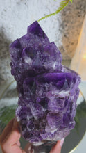 Laden und Abspielen von Videos im Galerie-Viewer, Elestial Amethyst Cluster Spitze (Kundalini Amethyst) mit Stand
