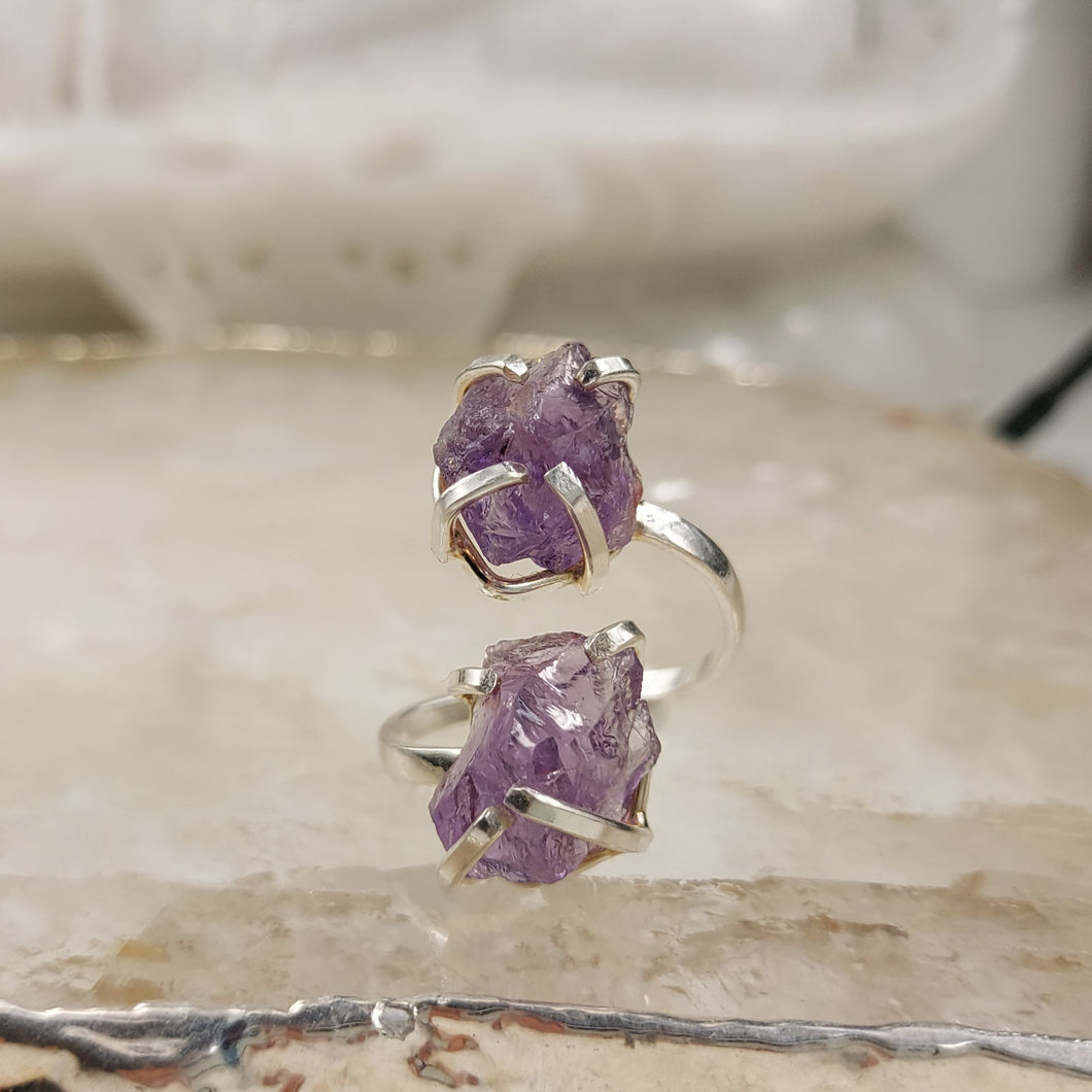 Zwillingsring Amethyst Silber Groß