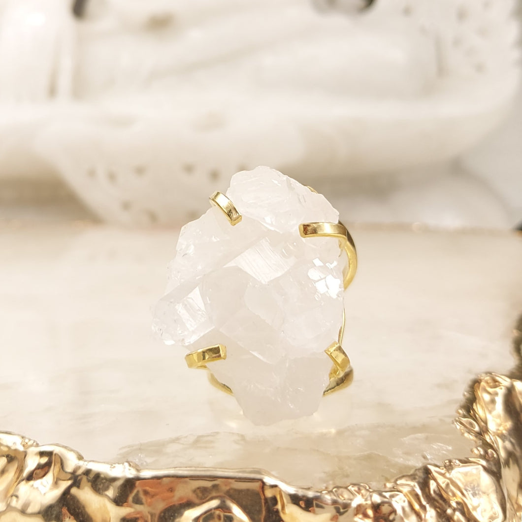 Ring Bergkristall Cluster Gold
